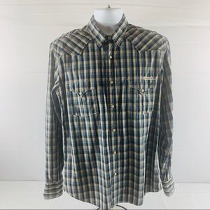 Lucky Brand Western Shirt Medium Plaid Pearl Snap
